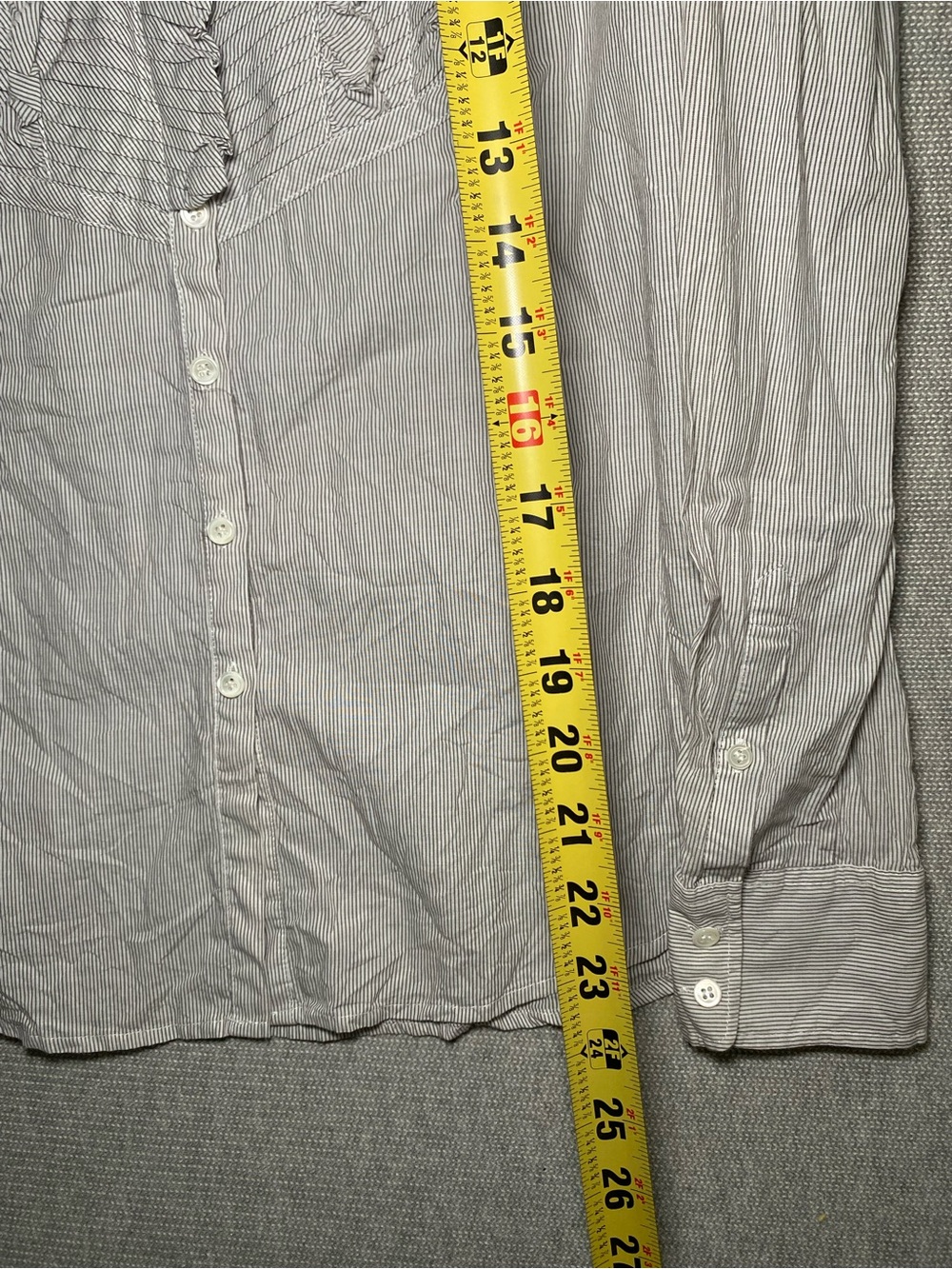 J Crew Pinstripe Cotton Ruffle Front Tuxedo Blouse Button Down Shirt Size 0 - Picture 4 of 6